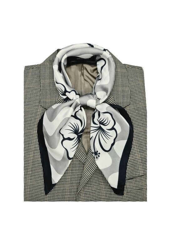 Unbranded Accessories - ⭐Silky Scarf Women’s Gray White Black Hibiscus Floral Wave Print Square Bandana
